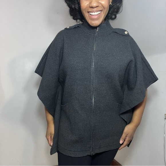 WHBM Dark Neutral Zip Up Cardigan Sweater Knit Cape Lagenlook Scandi Cozy Small - Picture 16 of 17